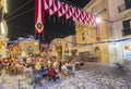 MOSTA, MALTA - 15 AUG. 2016: The Mosta festival at night with celebrating maltese people